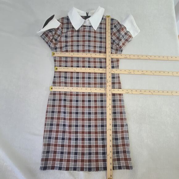 Kingston Grey Schoolgirl bodycon brown plaid dress Size Large Academia Preppy - Picture 5 of 9